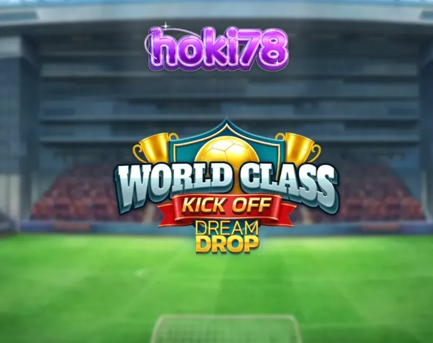 Tampilan layar permainan slot World Class Kick Off Dream Drop dengan tema stadion retro